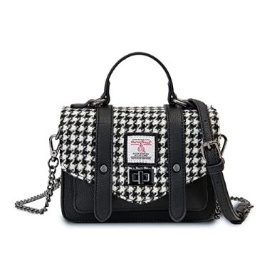 Imagem de Islander Bolsa de ombro feminina The Baby Satchel Harris Tweed, preto e branco, mini