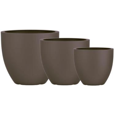 Imagem de Kit 3 Vasos Vietnamita Decorativo Fibra De Vidro 57cm 45cm E 36cm (Bronze Fosco)