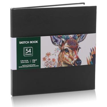 Imagem de Caderno de esboço de capa dura, caderno de desenho pequeno quadrado 21 x 8,7 cm, bloco de desenho de papel grosso 32,7 kg/120gsm, 108 páginas/54 folhas de papel de esboço microperfurado para artistas,