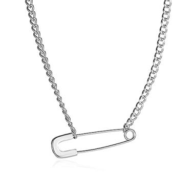 Imagem de Progresssail Colar de alfinete de segurança banhado a ouro prata clipe de papel colar feminino grosso colar de corrente de elos cubanos moda pingente ajustável colar gargantilha colar,