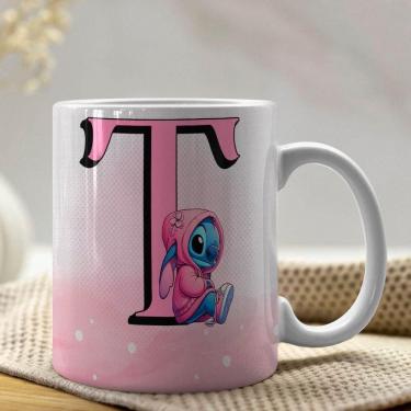 Imagem de Caneca De Porcelana Stitch Letras A-z 325ml Rosa T