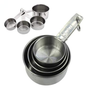 Imagem de Conjunto Medidores Cozinha Xícara Copo Dosador Inox 4 Pcs - Kadê