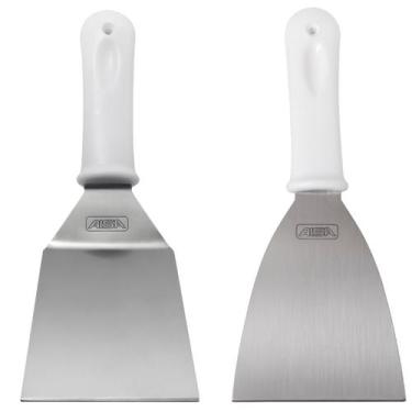 Imagem de Kit 2 Espatulas Inox Reta E Curva P/ Lanches Chapa Cozinha G44 - Aisa
