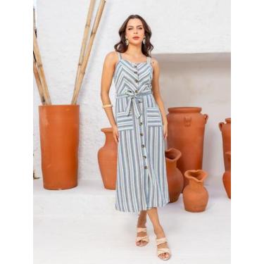 Imagem de Vestido Longo Midi Premium Liso de Alcinha com Botões e Bojo Tendencia