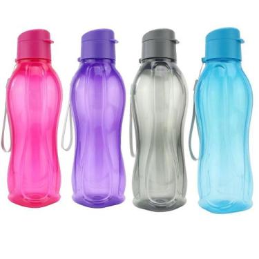Imagem de Jogo Kit 4 Squeeze Garrafinha Água Com Tampa Plástico 600ml - Weeze