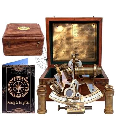 Imagem de Hanzla Collection Sextante náutico de latão antigo Maritime Kelvin & Hughes London com 2 telescópios extras e caixa de madeira