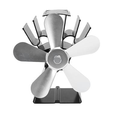 Imagem de Ventilador de Fogão a Lenha 5 Lâminas, Ventilador de Lareira a Calor Sem Liga Elétrica e de Alumínio Camping Leve Ventilador para o Fogão a Lenha Queimador Com Termômetro, (SILVER)