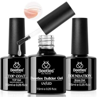 Imagem de Beetles 3 Pcs 7.5ml Builder Nail Gel No Wipe Base Top Coat Set, Shine Finish and Long Lasting, Soak Off LED Transparent Builder Strengthener Hard Gel, Glossy