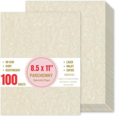 Imagem de 100 folhas de papel manteiga, papel de certificado de 21,6 x 28 cm, menus e convites estacionários texturizados 90 GSM, currículos, folhas de papel de diplomas para impressão e escrita (marfim)