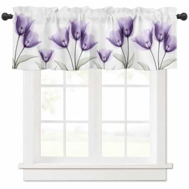 Imagem de Sanefas de tulipa de raio X para janelas flor roxa primavera planta verão tratamento de janela sanefa haste bolso cortina sanefa para cozinha, banheiro, sala de estar, quarto 137 x 45,7 cm