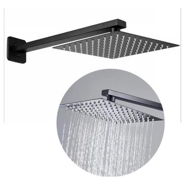 Imagem de Ducha Quadrada Preta 20x20 Inox com Braço 40cm