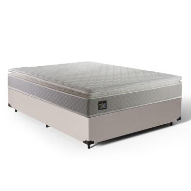 Imagem de Cama Box Casal com Colchão de Espuma D45 Strong One Face Bege até 150Kg + 2 Trav