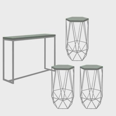 Imagem de Kit 3 Banquetas Liz + 1 Mesa Bancada Mavie 150cm Industrial Ferro Cinza mdf Verde Oliva - Ahazzo Móveis