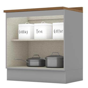 Imagem de Balcão 2 Portas 80cm Americana com Tampo - Móveis Henn Cinza/Nature