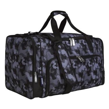 Imagem de Wildkin Bolsa esportiva infantil de fim de semana – Tamanho de bagagem de mão para escola, viagens e festas do pijama, Camuflagem preta, One Size, Bolsa esportiva infantil macia