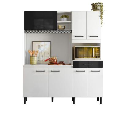 Imagem de Kit Cozinha Mdp 7 Portas Yara 160 Cm Branco / Preto