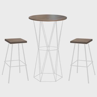 Imagem de Kit 02 Banqueta Alta Eliza Com 01 Mesa Bistrô Flork Industrial Ferro Branco 100% mdf Rú...