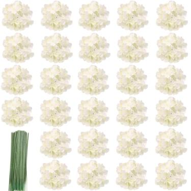 Imagem de Sumupa 28 cabeças de hortênsia de seda, flores artificiais, hortênsia, flores falsas com hastes para decoração de casa (branco leite)