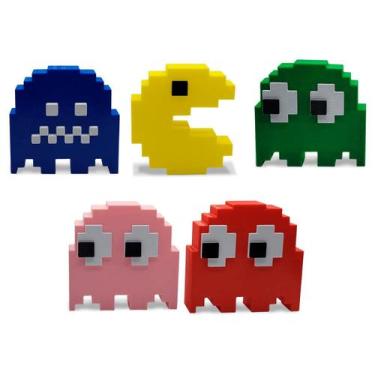 Imagem de Kit Bonecos Pac Man 5 Peças Decorativo Geek - 3D Think BR