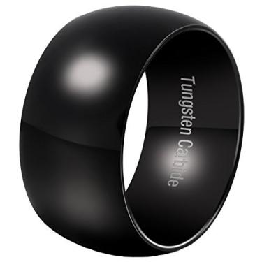 Imagem de Anel masculino clássico de carboneto de tungstênio preto de 12 mm para casamento, noivado, abobadado, altamente polido, largo e liso, Ouro branco, aço inoxidável, platina, ouro, metal, tungstênio,