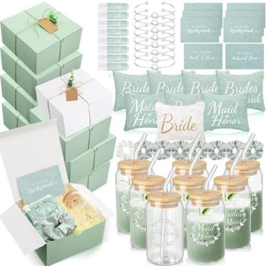 Imagem de FillTouch 64 peças de presentes de dama de honra incluem caixa de presente de casamento para chá de panela, sacos de maquiagem, cartões convidados, copo de vidro, protetor labial, pulseiras com nó de