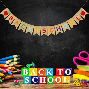 Imagem de JOZON Banner de juta, de volta às aulas, guirlanda para o primeiro dia das aulas com placa Apple para sala de aula, decoração de festa para casa, sala de aula, lousa para pendurar, placa de decoração para festas escolares