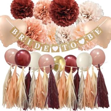Imagem de Bamonos Decorações Para Chá De Panela Marrom - Cor Outono Rosa Empoeirado Despedida Solteira Com Balões Papel Seda Pompons Flores E Guirlanda Borlas Artigos Festa (Bordô Pêssego)