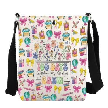 Imagem de JYTAPP 100 Days Teacher Bag 100 Days Watching My Students Grow Bolsa transversal In My Teacher Era Bolsa Educadores Presente de Formatura, Bege, Small