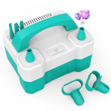 Imagem de ETENWOLF Bomba De Balão Elétrica P400 Para Balões Com 2 Bicos 110V 550W Soprador De Balões Para Balões De Látex Metalizado De Festa, Inflador De Balões Para Decorações De Aniversário (Ciano Escuro)