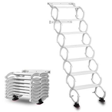 Imagem de Escada dobrável montada na parede de 7 degraus, escadas dobráveis retráteis, escadas de acampamento portátil, sistema de puxar escada no sótão, para trailer, armazém (branco, 7 degraus)