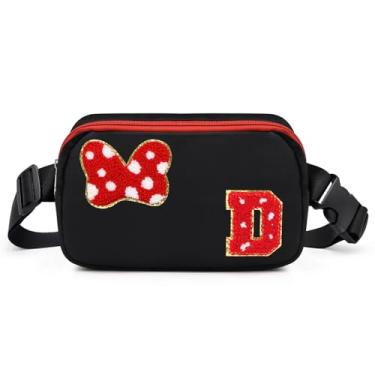 Imagem de Pochete com laço com letra inicial de chenille, bolsa tiracolo impermeável para parque, presentes de aniversário de Natal para adolescentes, meninas, mulheres, crianças, adultos, bolsa de cinto fofa