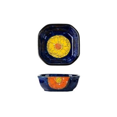 Imagem de Prato de molho quadrado desenhado à mão, prato de tempero retrô doméstico - Prato quadrado de 11,4 cm com impressão de flores