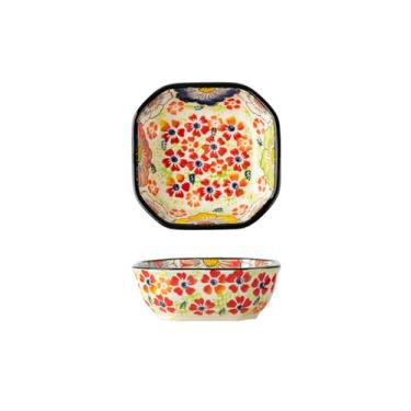 Imagem de Prato de molho quadrado desenhado à mão, prato de tempero retrô doméstico - Manhua Yanhong prato quadrado de 11,4 cm