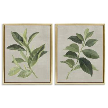 Imagem de Stupell Industries Conjunto de 2 peças de lona flutuante com moldura dourada de folhas verdes de chá e café, design de Lanie Loreth, 78 x 63 cm