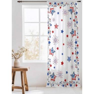 Imagem de Cortina transparente patriótica de chiffon 4 de julho, EUA, azul, vermelho, estrelas, listras, fogos de artifício, moderno, bolso para varão, painel de janela, filtro de luz, privacidade, voile