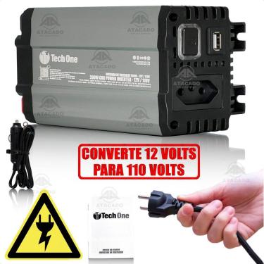 Imagem de Inversor De Tensão 200W 12v P/ 110V/220V Conversor de energia Entrada Usb Tech One