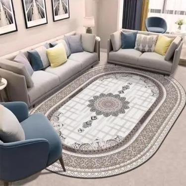 Imagem de Tapete oval para sala de estar, sofá, decoração retrô, mesas de centro, tapetes laváveis (3,2 x 6,5 pés (100 x 200 cm)/flanela-7)