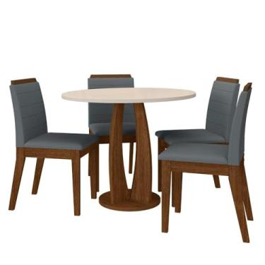 Imagem de Sala De Jantar Redonda Fontana Com 4 Cadeiras Freijó/off/cinza - M.a Freijó/off Premium/cinza