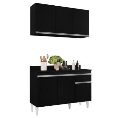 Imagem de Armário Aéreo Virgínia E Balcão Para Pia Com Tampo 120cm Arizona Preto - Lumil