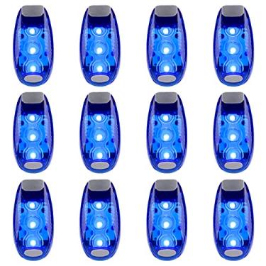 Imagem de Pacote com 12 luzes de segurança de LED, luz de segurança, luzes estroboscópicas de alta visibilidade usadas para bicicleta, caminhada, etc. Luzes de corrida com clipe na alça de roupas para pulso, bicicleta ou qualquer lugar (azul)