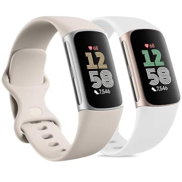 Imagem de Pacote com 2 pulseiras de substituição compatíveis com Fitbit Charge 5/Fitbit Charge 6 para mulheres e homens, macias e respiráveis esportivas ajustáveis (grande de 17 a 23 cm, luz das