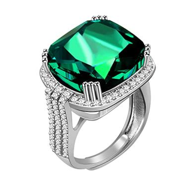 Imagem de Uloveido Anel de coquetel de pedra laranja quadrado grande princesa banhado a platina para mulheres e homens com zircônia cúbica tamanho 6 7 8 9 10 RA219, Cristal, Zircônia cúbica