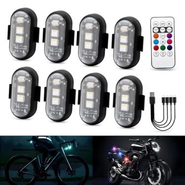 Imagem de LECART 8 peças de luzes estroboscópicas de LED sem fio para carro, motocicleta, bicicleta, scooter, caminhão, controle remoto, luz de LED anticolisão, recarregável por USB, mini iluminação de aviso