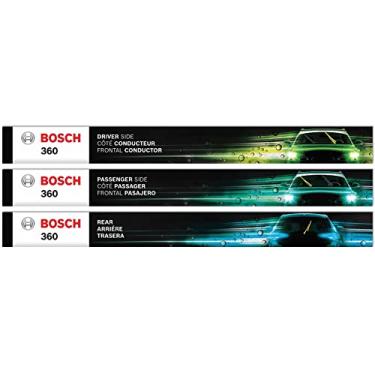 Imagem de Kit completo de limpador de para-brisa Bosch 360 – Inclui lâminas de feixe dianteiro (par) + limpador traseiro (1) – 50,8 cm/50,8 cm/30,5 cm (B36009)
