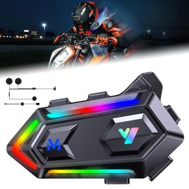Imagem de FEYA Fone de ouvido para capacete de motocicleta – luzes deslumbrantes RGB legais, bateria de alta vida útil para motocicleta, CVC e DSP, redução de ruído dupla e alto-falantes ultrafinos de graves