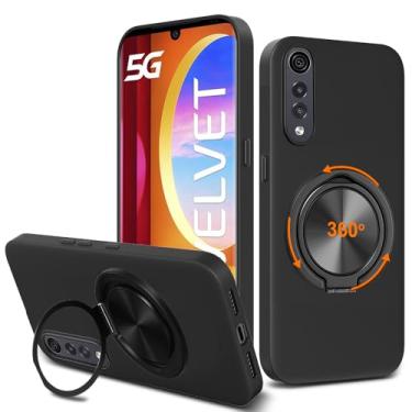 Imagem de Nijiadi Capa de telefone compatível com LG Velvet 5G LMG900 Verizon G5 UW, suporte de anel giratório de 360° Suporte/suporte de silicone TPU Silm Fit capa protetora à prova de choque para LG Velvet 5G