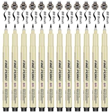 Imagem de HUJUGAKO Micro canetas pretas, caneta de tinta fina de microcaneta, à prova d'água, para ilustração, esboço, desenho técnico, scrapbook, pincel (1-3 mm)