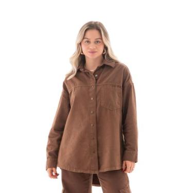 Imagem de Camisa Sarja Feminina Arauto Collor Oversized - Arauto Jeans, Marrom, 