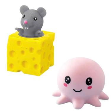 Imagem de Kit 2 Brinquedos Squishies ratinho polvo Macios Para Apertar Antistres