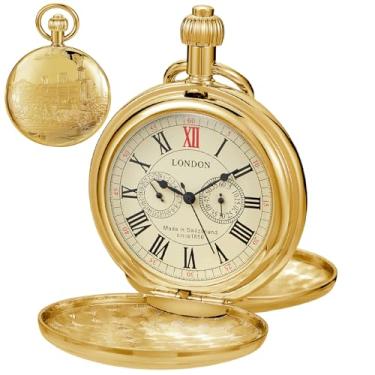 Imagem de Alwesam Relógio de bolso de cobre, trem ferroviário, steampunk, mecânico, londres, caixa dupla, relógios masculinos com correntes e caixas presentes de aniversário de formatura de Natal, dia dos pais
